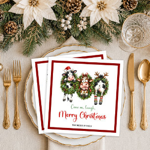 Lovely Holiday whimsical cow watercolor christmas  Napkin