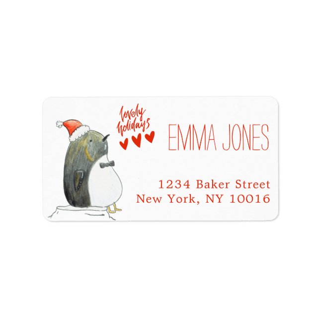 Lovely Holidays | Cute Penguin Christmas Label (Front)