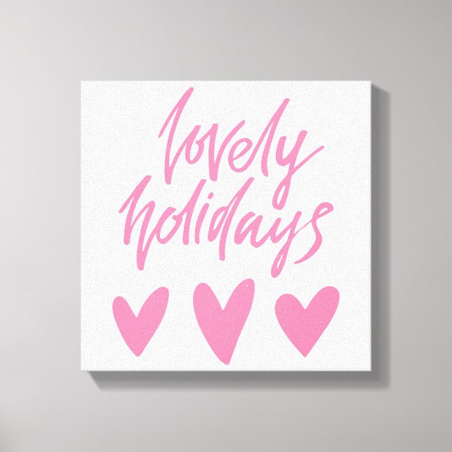 Lovely Holidays | Pink Hearts Christmas Canvas Print (Front)