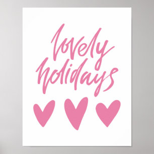 Lovely Holidays Pink Hearts Christmas Poster