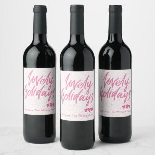 Lovely Holidays Pink Hearts Personalised Christmas Wine Label