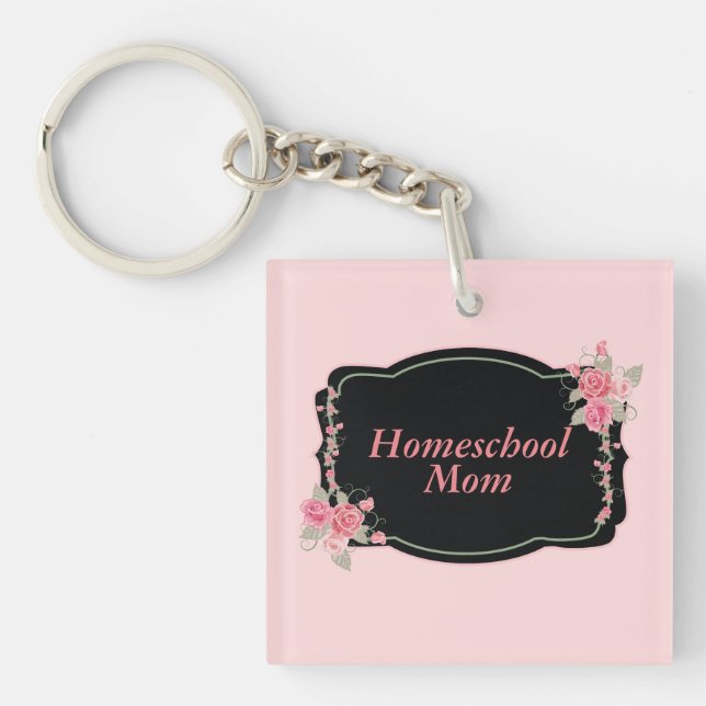 Lovely Homeschool Mum Pink and Black Key Ring (Front)