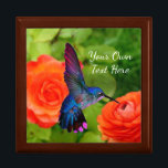 Lovely Hummingbird Gift Box<br><div class="desc">Lovely photo of a hummingbird feeding is featured on this beautiful wooden gift box. Your choice of four different box colours and you can enter your own text or leave text off. Use to store jewellery, coins and other keepsakes or give as a gift for birthdays, graduations, Mother's Day, Christmas...</div>