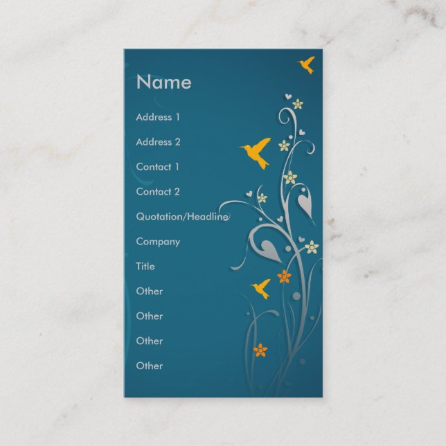 lovely hummingbirds and swirl flower design business card (Front)