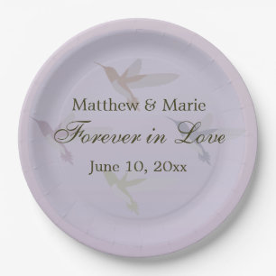 Lovely Hummingbirds Wedding Forever in Love Paper Plate