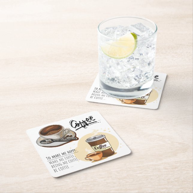 Lovely image Coffee time for coffee lovers Rustic Square Paper Coaster (Insitu)