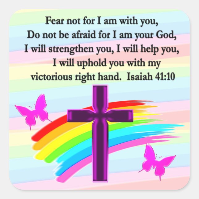 LOVELY ISAIAH 41:10 BIBLE VERSE DESIGN SQUARE STICKER (Front)