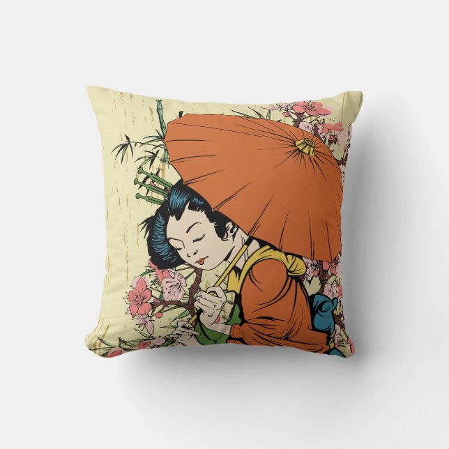 lovely japanese geisha vector art cushion (Front)