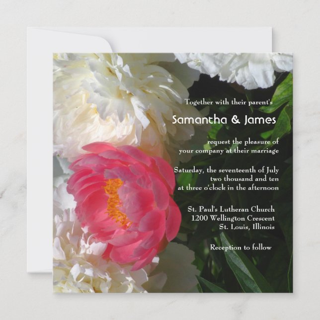 Lovely Japanese Peony Wedding Invitation (Front)