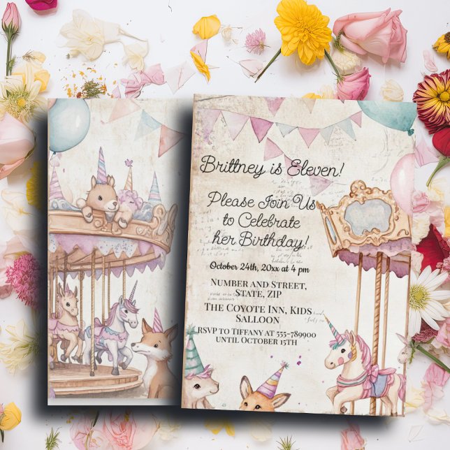 Lovely Journal Page w Animals 11th Birthday Party Invitation (Creator Uploaded)