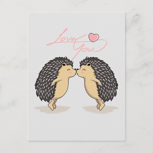 Lovely Kissing Hedgehogs Postcard (Front)