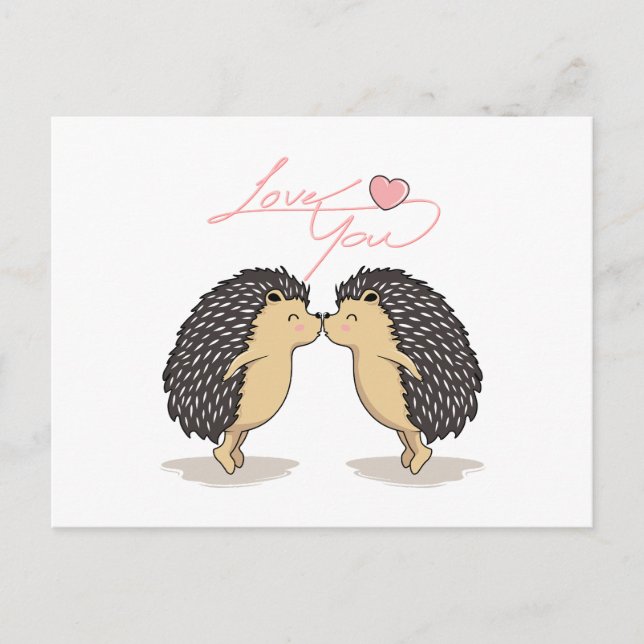 Lovely Kissing Hedgehogs Postcard (Front)
