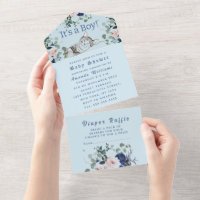 Lovely Kitten Flowers Blue It's a Boy Baby Shower