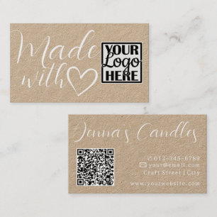 Lovely Kraft Paper Made With Love Logo QR-Code Business Card