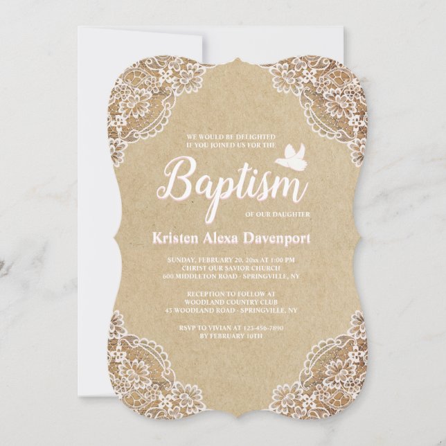 Lovely Lace Baptism Invitation (Front)