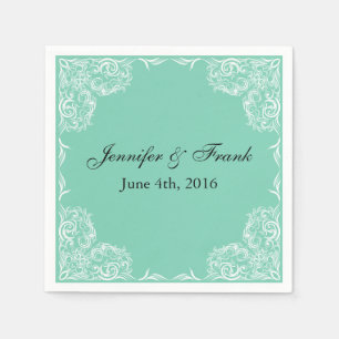 Lovely Lace Frame Aqua Wedding Napkin