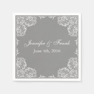Lovely Lace Frame Grey Wedding Napkin