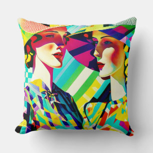 Lovely Ladies Retro Design Throw Pillow