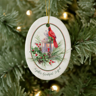 Lovely lantern with holly and cardinal Christmas  Ceramic Tree Decoration