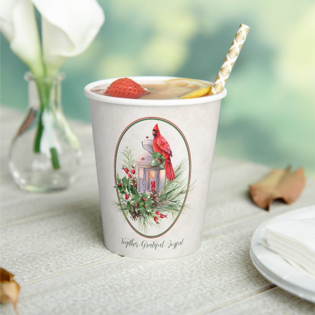 Lovely lantern with holly and cardinal Christmas  Paper Cups (Insitu)