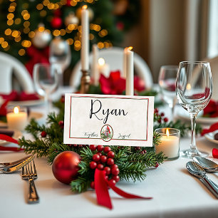 Lovely lantern with holly and cardinal Christmas Place Card
