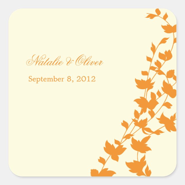 Lovely Leaves Wedding Favour Sticker - Orange (Front)