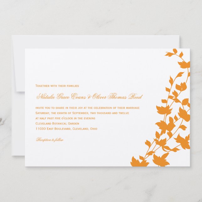 Lovely Leaves Wedding Invitation - Orange (Front)