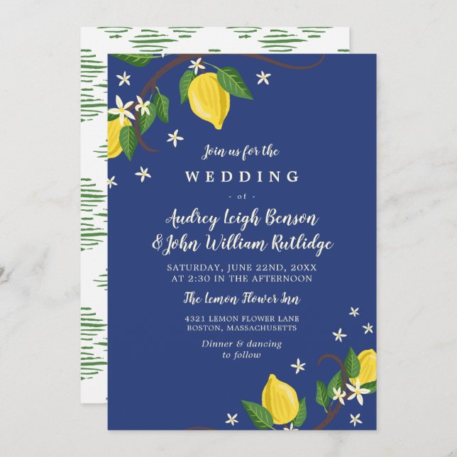 Lovely Lemon Branches - Floral Wedding Invitation (Front/Back)