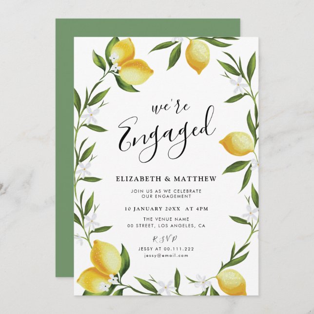 lovely lemon foliage engagement party invitation (Front/Back)