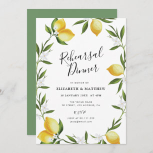 lovely lemon foliage rehearsal dinner invitation