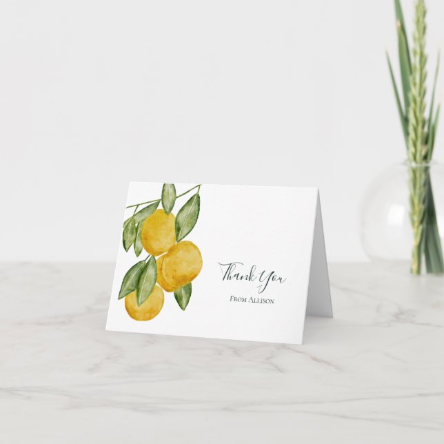 Lovely Lemon Tree Branch Watercolor Personalised Thank You Card (Front)