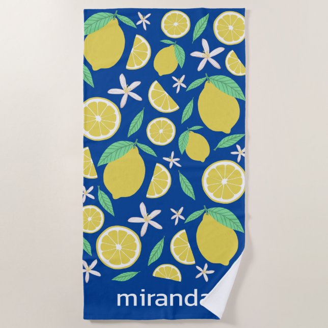 Lovely Lemons Fruity Fun CUSTOM NAME Beach Towel (Front)