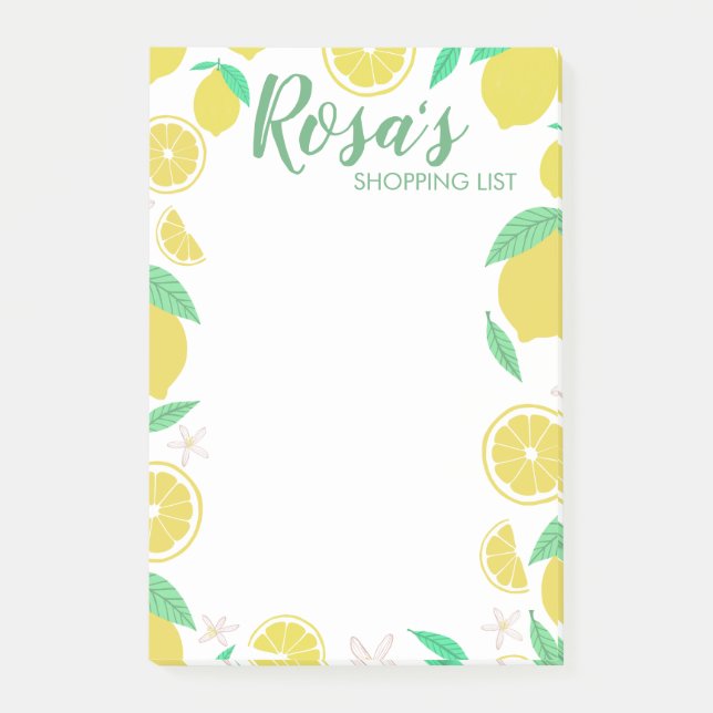 Lovely Lemons Grocery Shop List Meal Planning Post-it Notes (Front)
