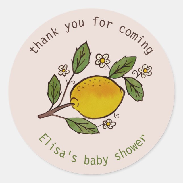 Lovely Lemons Rustic CUSTOM BABY SHOWER Classic Round Sticker (Front)