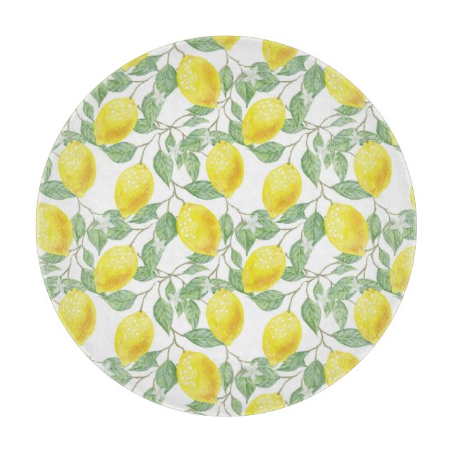 Lovely Lemons Yellow and Green Pattern Country Cutting Board (Front)