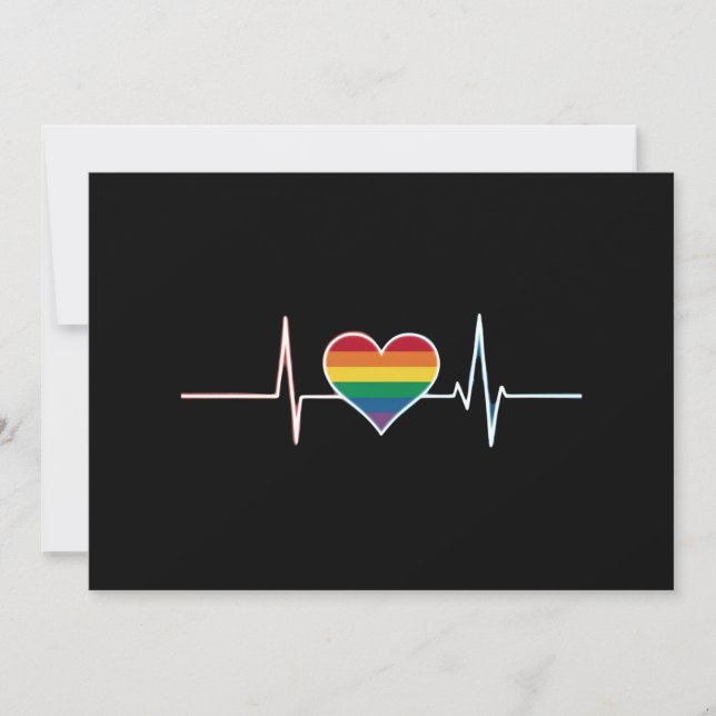 Lovely LGBT Gay Pride Heartbeat Lesbian Gays Love Invitation (Front)
