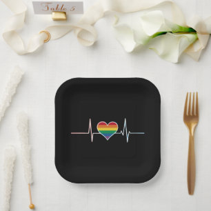 Lovely LGBT Gay Pride Heartbeat Lesbian Gays Love Paper Plate