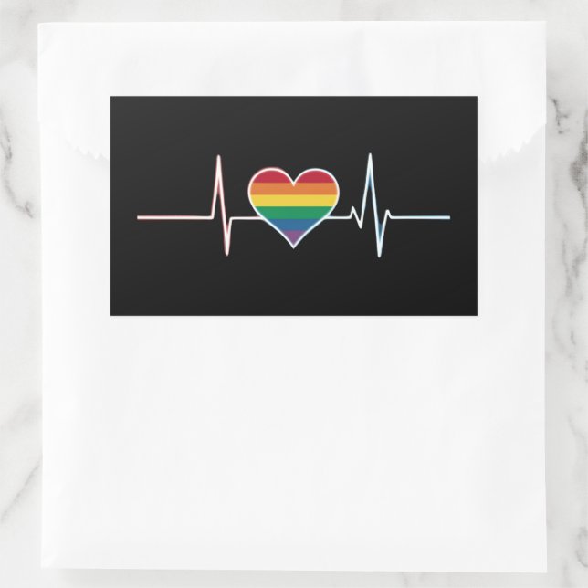 Lovely LGBT Gay Pride Heartbeat Lesbian Gays Love Rectangular Sticker (Bag)