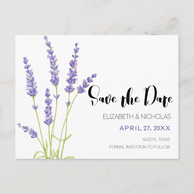Lovely Light Purple Lavender Photo Save The Date Announcement Postcard (Front)