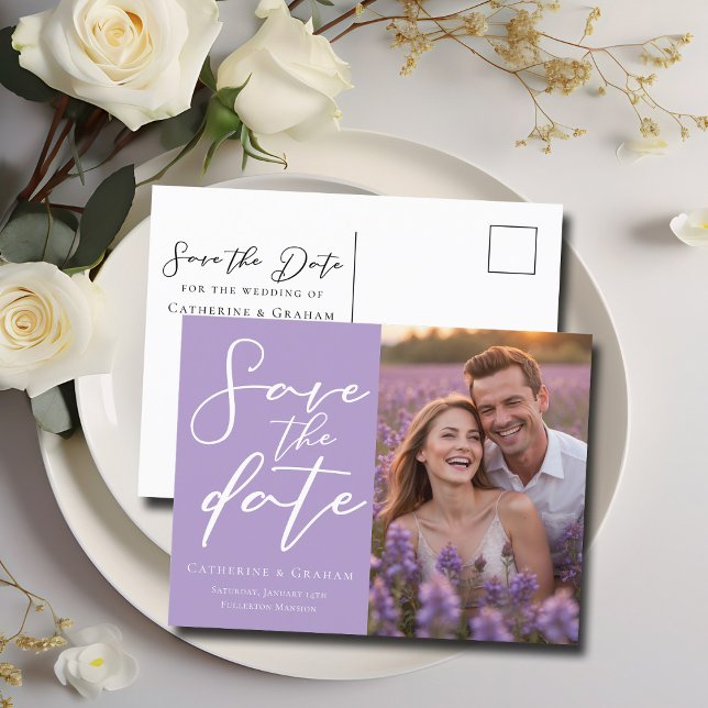 Lovely Lilac Purple Couple Photo Save the Photo Announcement Postcard (Creator Uploaded)
