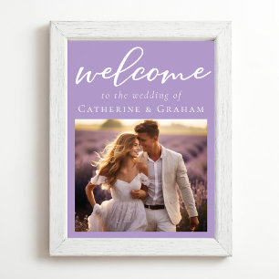 Lovely Lilac Purple Couple Photo Wedding Welcome Poster
