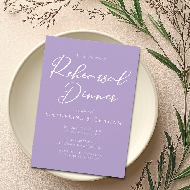 Lovely Lilac Purple Script Rehearsal Dinner Invitation (Creator Uploaded)