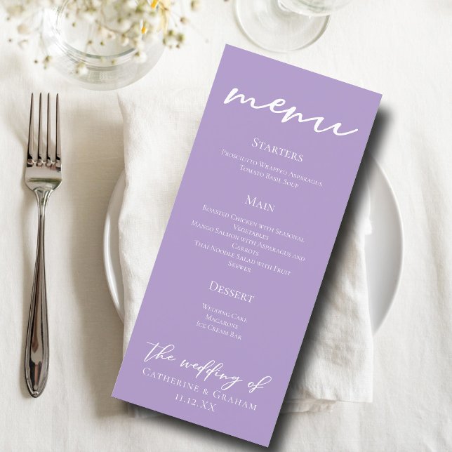 Lovely Lilac Purple Typography Wedding Dinner Menu (Creator Uploaded)