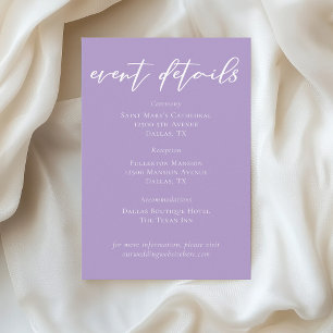 Lovely Lilac Purple Wedding Event Details Enclosure Card