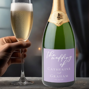 Lovely Lilac Purple White Personalised Wedding Sparkling Wine Label