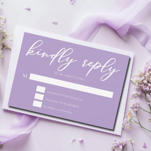 Lovely Lilac Purple White Script Wedding RSVP Card