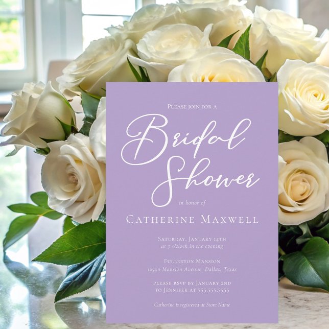 Lovely Lilac Purple White Typography Bridal Shower Invitation (Creator Uploaded)