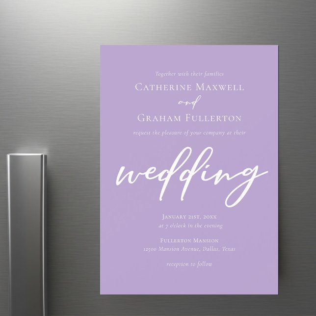 Lovely Lilac Purple White Typography Wedding Magnetic Invitation (Creator Uploaded)