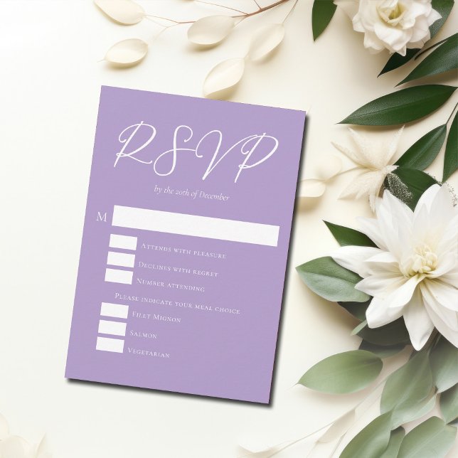 Lovely Lilac Purple White Vertical Wedding RSVP Card (Creator Uploaded)