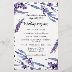Lovely Lilac Watercolor Elegant Wedding Program